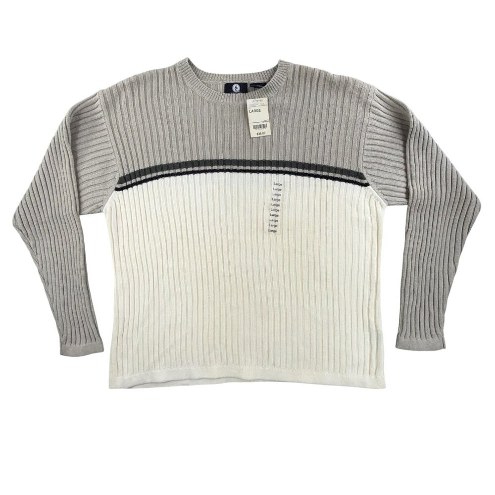 Vintage Arizona Jean Co Sweater Mens Large Beige Crewneck Striped Pullover 90s